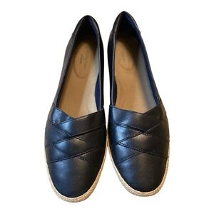 Clarks Collection Danelle Shine Black Woven Design Leather Espadrilles Size 12